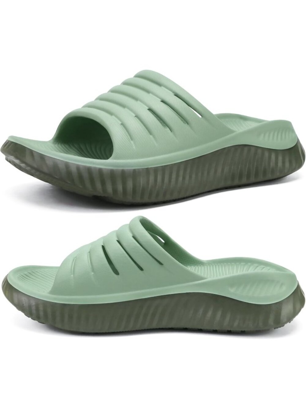 Women's Olive Green Comfortable Open Toe Slides Thick Cushion Recovery Sandals